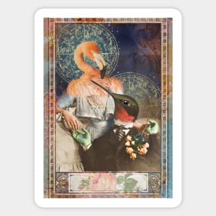 Mysterious Tarot Lovers Hummingbird and Flamingo Sticker